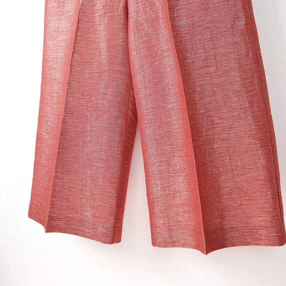 Vintage 90s Cache Size 6 Wide Leg Crop Pants Metallic Linen Orange - Picture 3 of 10